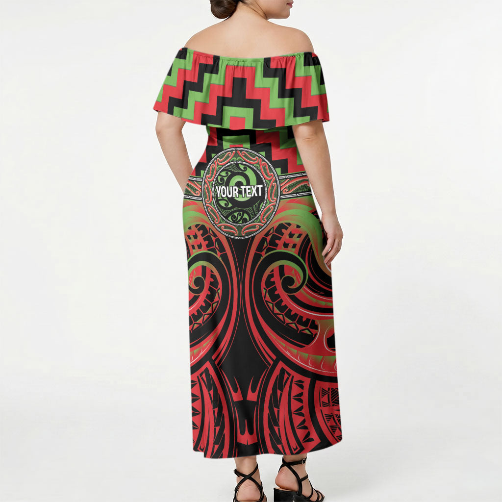 Aotearoa Ngati Maru Personalised Off Shoulder Maxi Dress Maori Iwi Poutama Puhoro Tattoo LT14 - Polynesian Pride