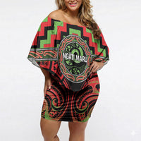 Aotearoa Ngati Maru Personalised Off Shoulder Short Dress Maori Iwi Poutama Puhoro Tattoo LT14 Women Red - Polynesian Pride