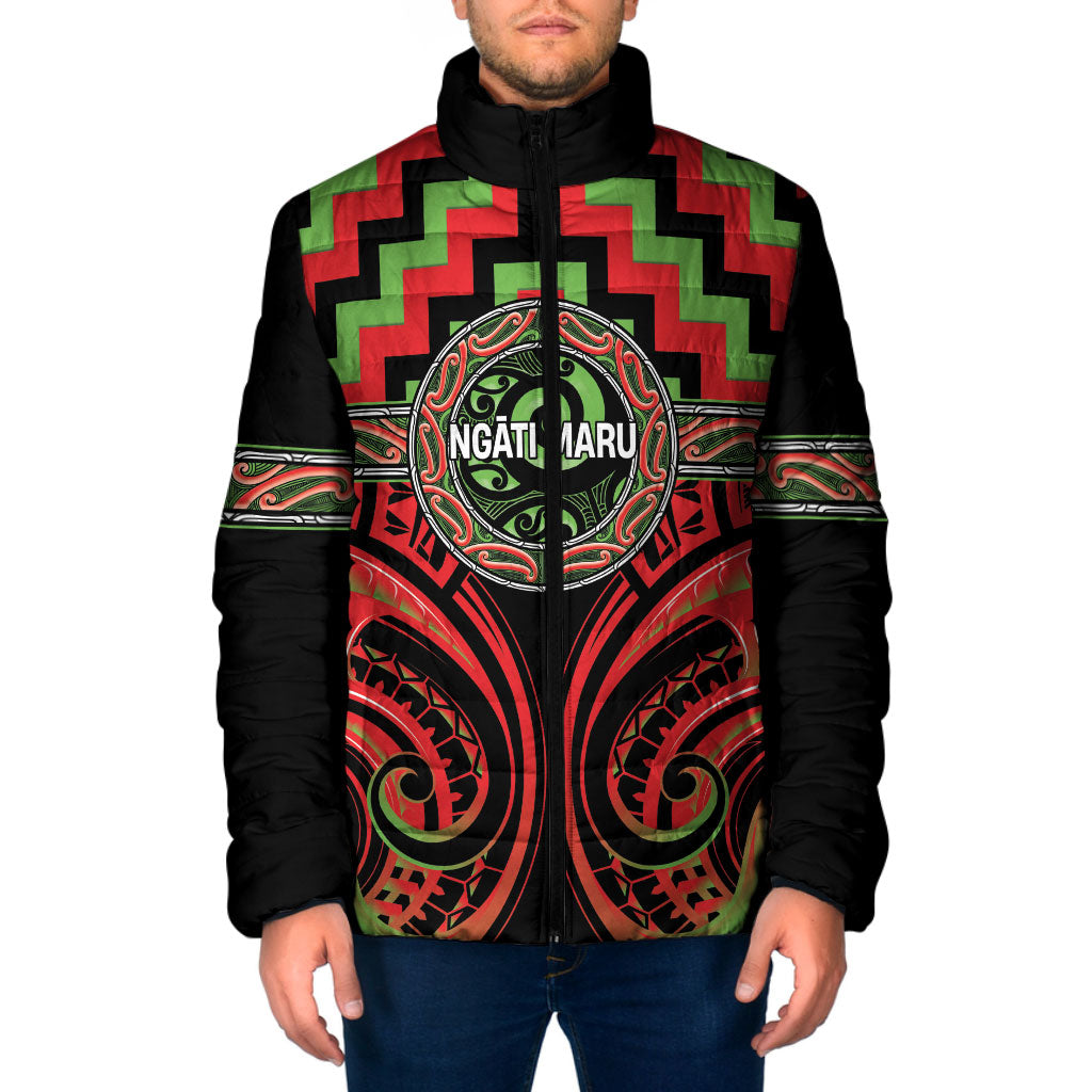 Aotearoa Ngati Maru Personalised Padded Jacket Maori Iwi Poutama Puhoro Tattoo LT14 Men Red - Polynesian Pride
