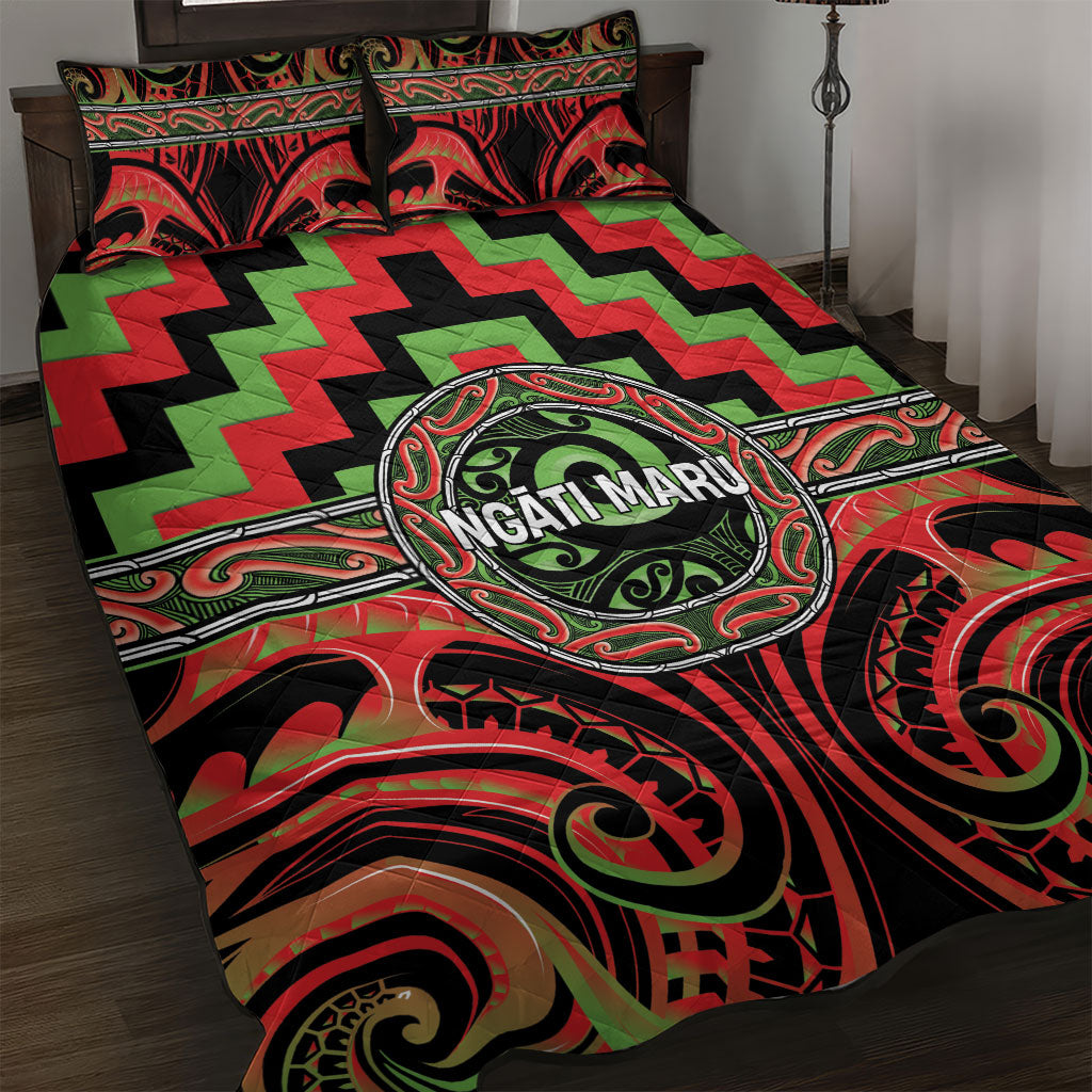 Aotearoa Ngati Maru Quilt Bed Set Maori Iwi Poutama Puhoro Tattoo LT14 Red - Polynesian Pride