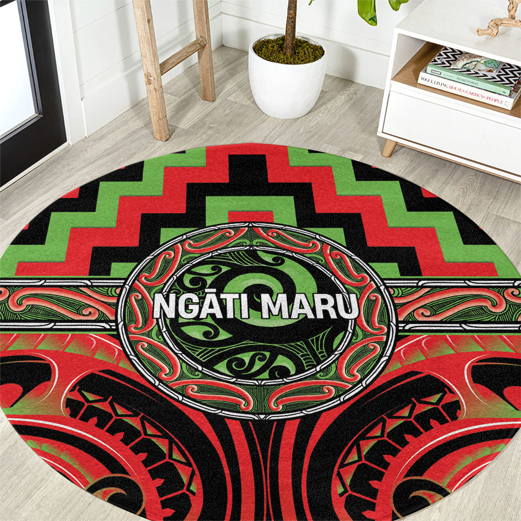 Aotearoa Ngati Maru Round Carpet Maori Iwi Poutama Puhoro Tattoo LT14 Red - Polynesian Pride