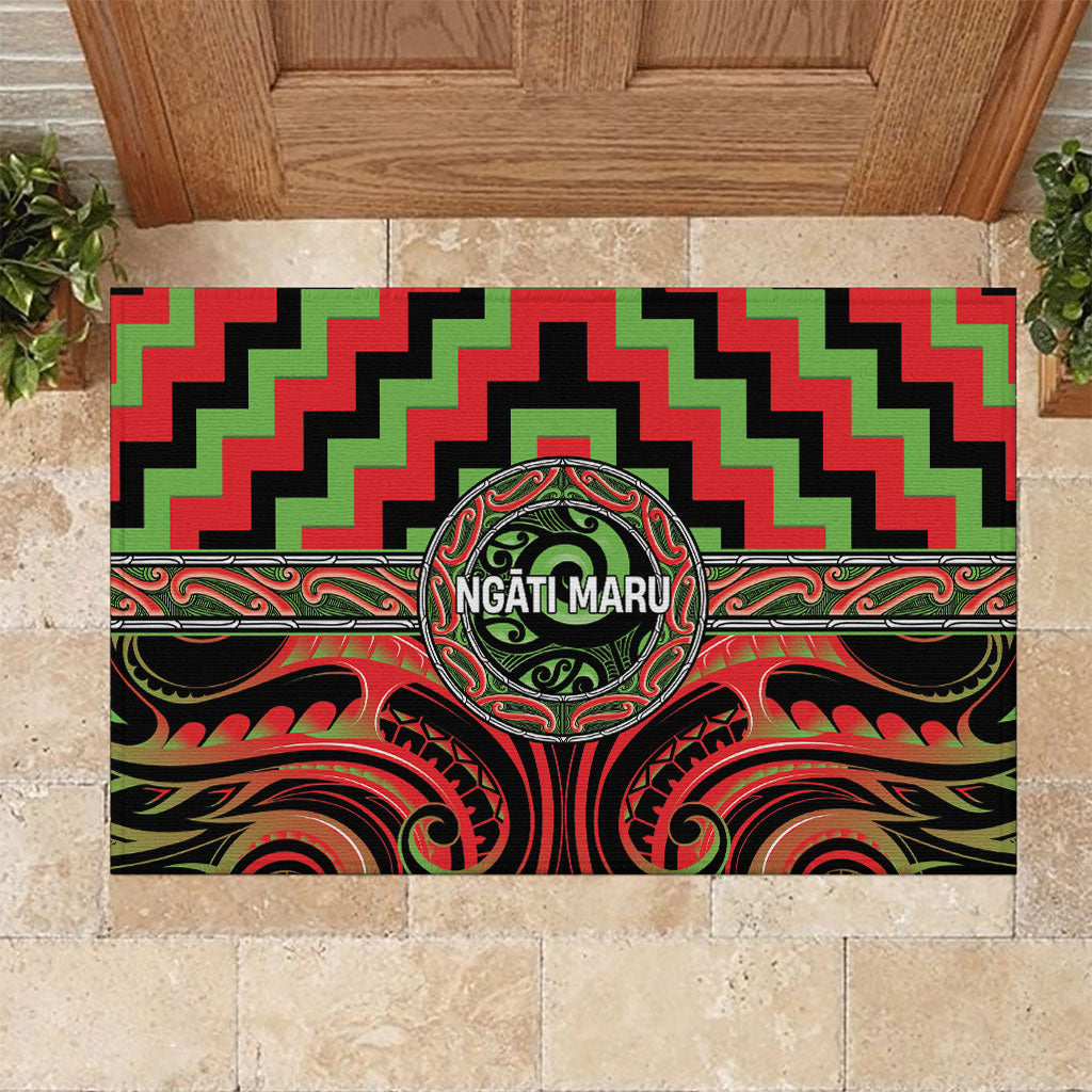 Aotearoa Ngati Maru Rubber Doormat Maori Iwi Poutama Puhoro Tattoo LT14 Red - Polynesian Pride