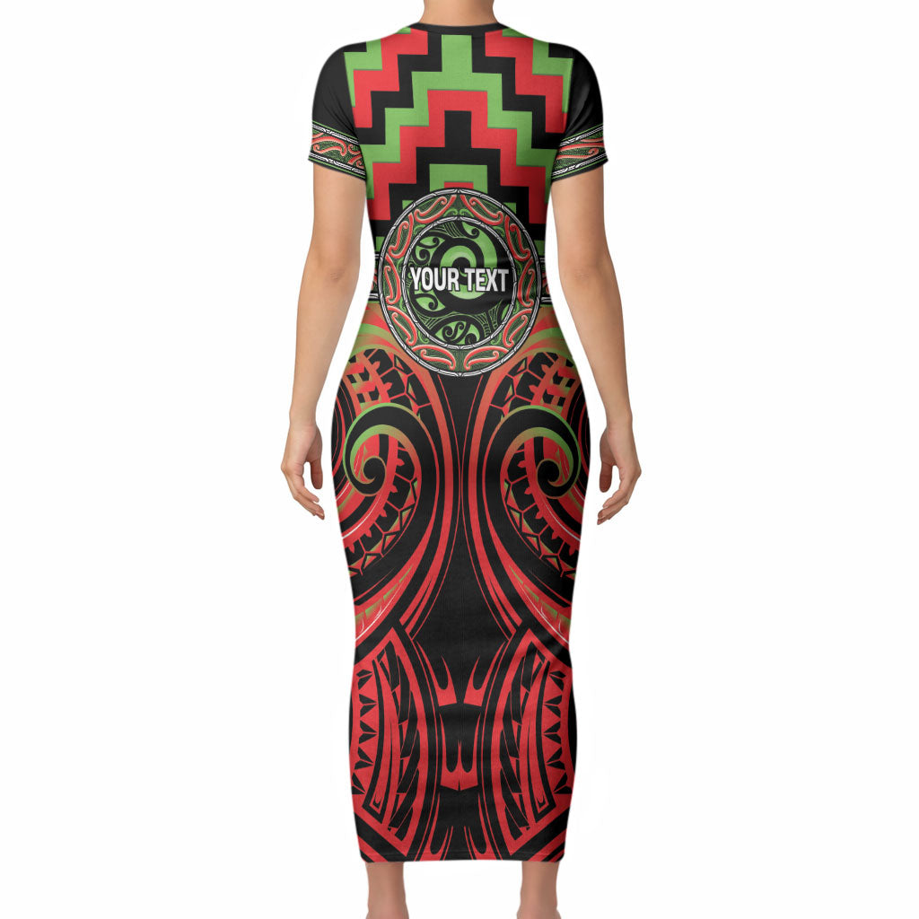 Aotearoa Ngati Maru Personalised Short Sleeve Bodycon Dress Maori Iwi Poutama Puhoro Tattoo LT14 - Polynesian Pride
