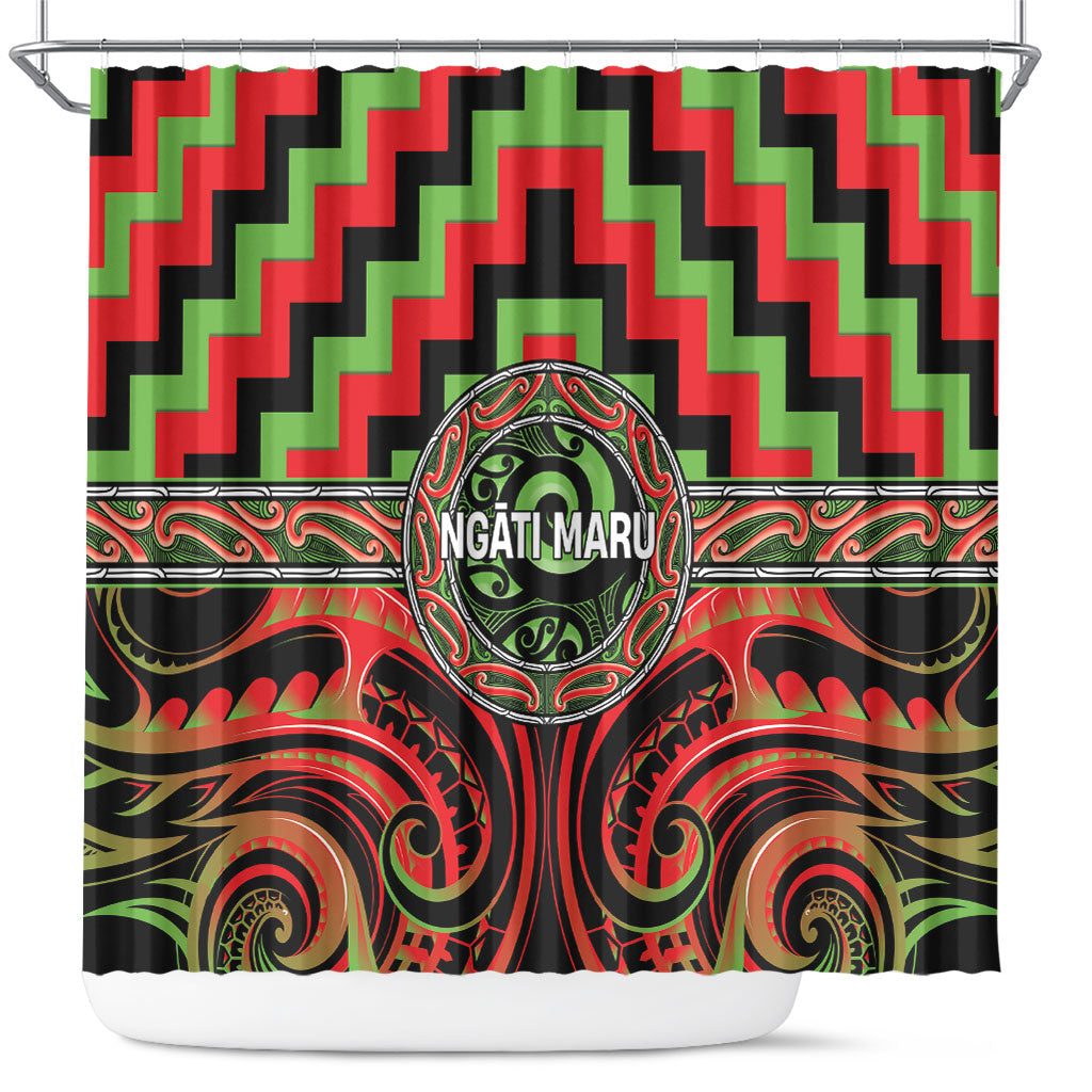Aotearoa Ngati Maru Shower Curtain Maori Iwi Poutama Puhoro Tattoo LT14 Red - Polynesian Pride