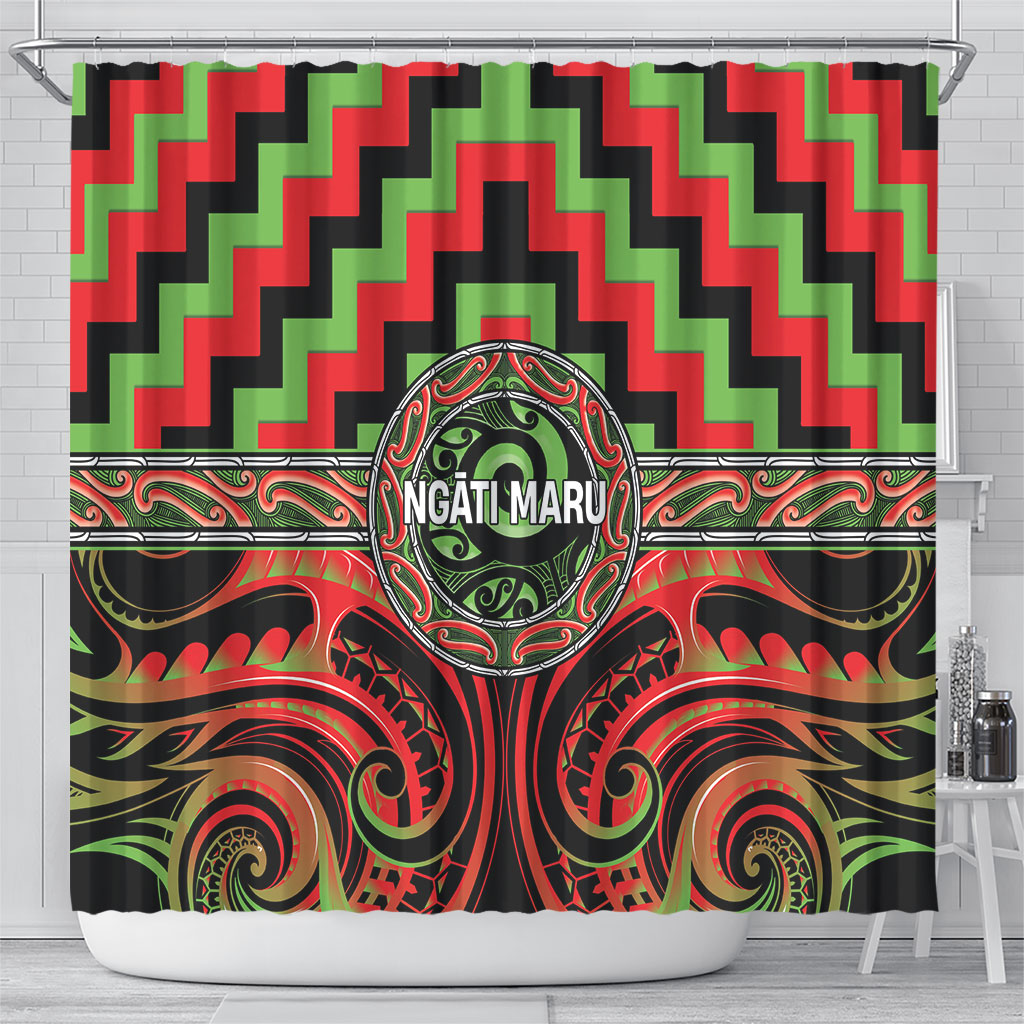 Aotearoa Ngati Maru Shower Curtain Maori Iwi Poutama Puhoro Tattoo LT14 - Polynesian Pride