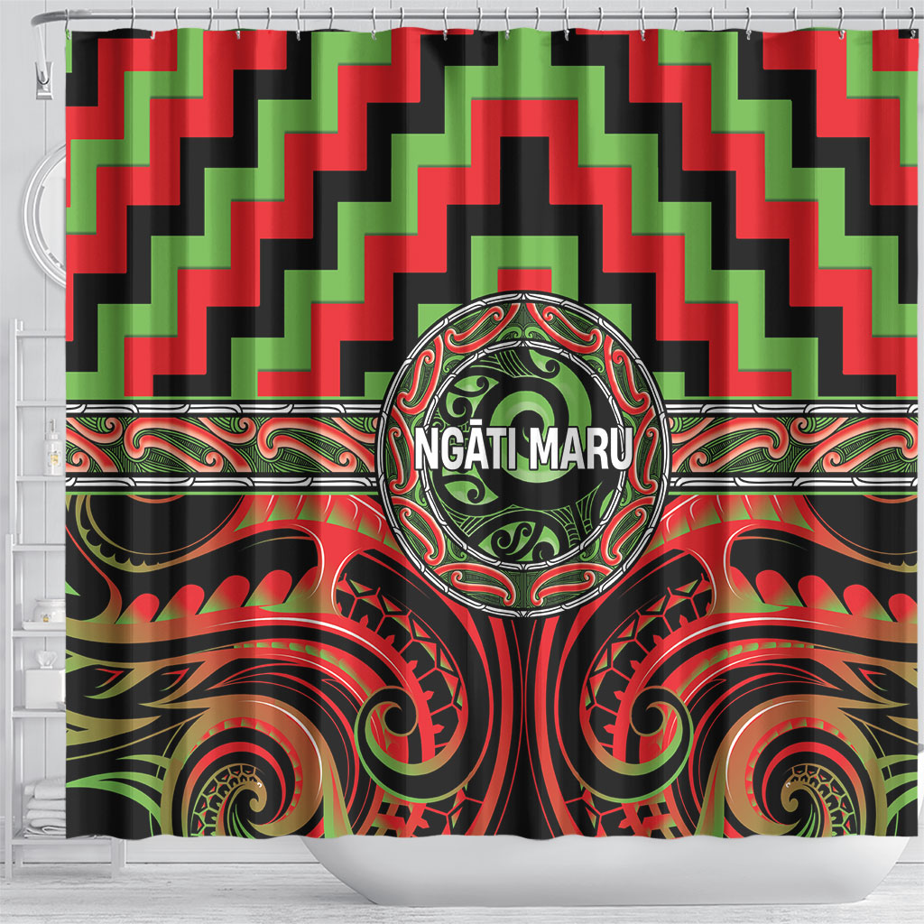 Aotearoa Ngati Maru Shower Curtain Maori Iwi Poutama Puhoro Tattoo LT14 - Polynesian Pride