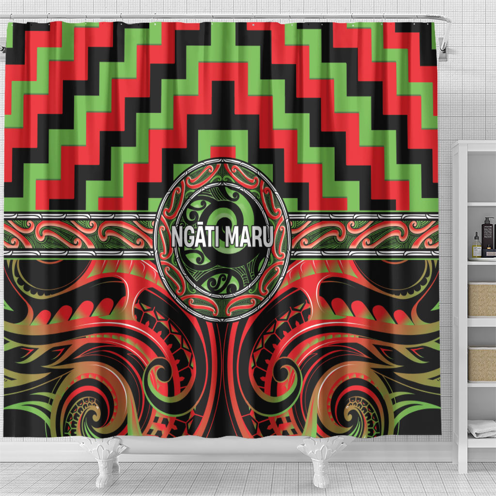 Aotearoa Ngati Maru Shower Curtain Maori Iwi Poutama Puhoro Tattoo LT14 - Polynesian Pride
