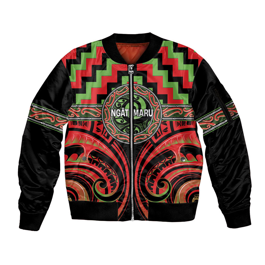 Aotearoa Ngati Maru Personalised Sleeve Zip Bomber Jacket Maori Iwi Poutama Puhoro Tattoo LT14 Unisex Red - Polynesian Pride