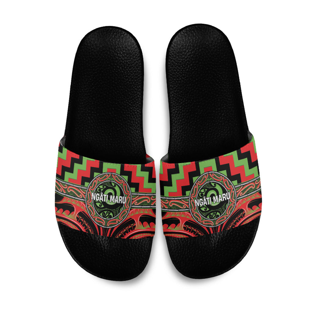 Aotearoa Ngati Maru Slide Sandals Maori Iwi Poutama Puhoro Tattoo LT14 Red - Polynesian Pride