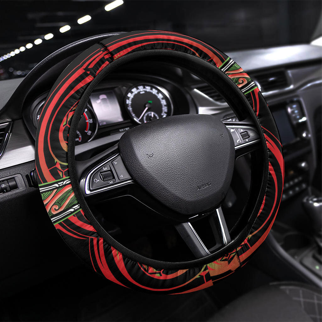 Aotearoa Ngati Maru Steering Wheel Cover Maori Iwi Poutama Puhoro Tattoo LT14 Universal Fit Red - Polynesian Pride