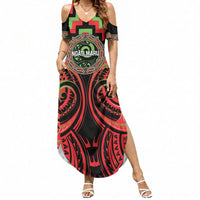 Aotearoa Ngati Maru Personalised Summer Maxi Dress Maori Iwi Poutama Puhoro Tattoo LT14 Women Red - Polynesian Pride