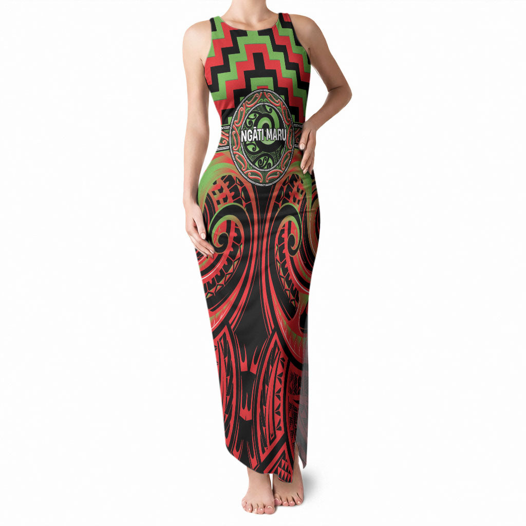 Aotearoa Ngati Maru Personalised Tank Maxi Dress Maori Iwi Poutama Puhoro Tattoo LT14 Women Red - Polynesian Pride