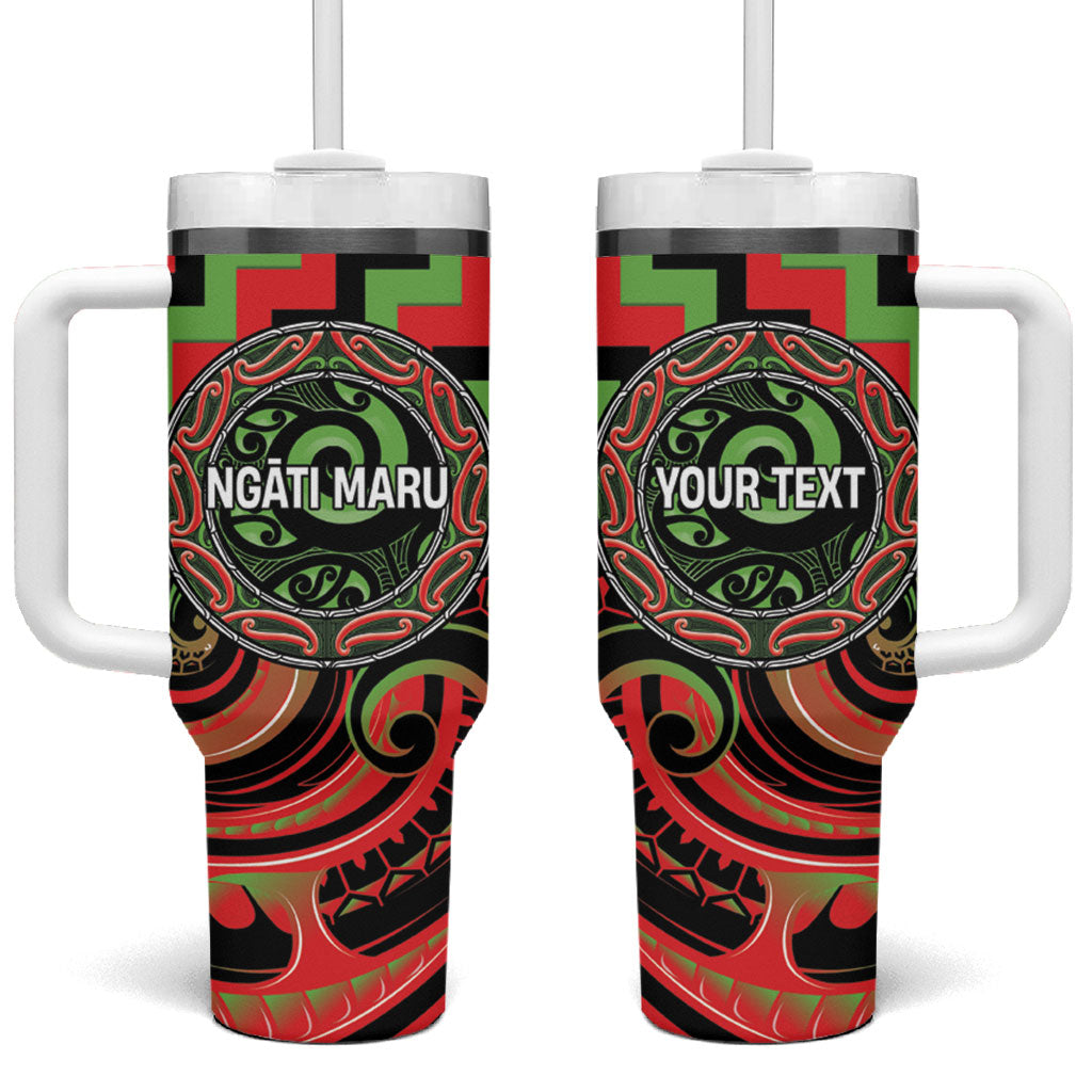 Aotearoa Ngati Maru Personalised Tumbler With Handle Maori Iwi Poutama Puhoro Tattoo LT14 One Size: 40 oz Red - Polynesian Pride
