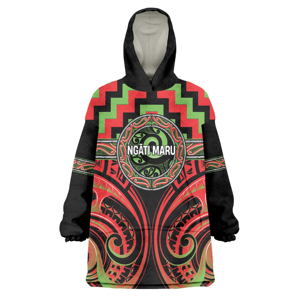 Aotearoa Ngati Maru Personalised Wearable Blanket Hoodie Maori Iwi Poutama Puhoro Tattoo LT14 One Size Red - Polynesian Pride