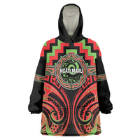 Aotearoa Ngati Maru Personalised Wearable Blanket Hoodie Maori Iwi Poutama Puhoro Tattoo LT14 One Size Red - Polynesian Pride
