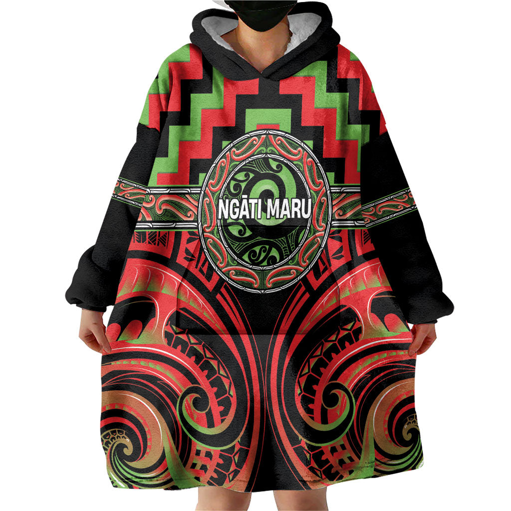 Aotearoa Ngati Maru Personalised Wearable Blanket Hoodie Maori Iwi Poutama Puhoro Tattoo LT14 - Polynesian Pride