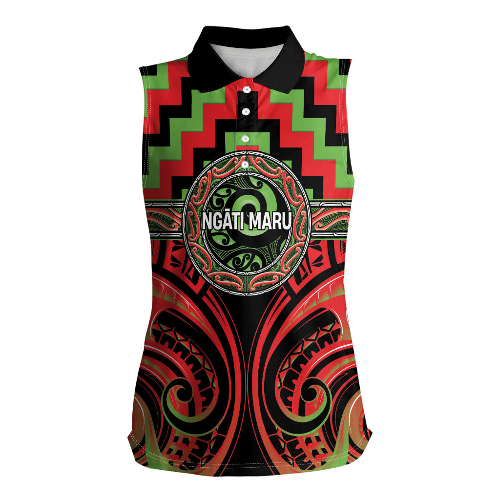 Aotearoa Ngati Maru Personalised Women Sleeveless Polo Shirt Maori Iwi Poutama Puhoro Tattoo LT14 Female Red - Polynesian Pride