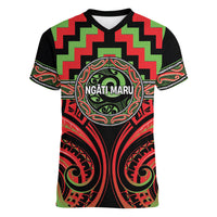 Aotearoa Ngati Maru Personalised Women V-Neck T-Shirt Maori Iwi Poutama Puhoro Tattoo LT14 Female Red - Polynesian Pride