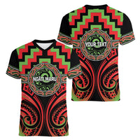 Aotearoa Ngati Maru Personalised Women V-Neck T-Shirt Maori Iwi Poutama Puhoro Tattoo LT14 - Polynesian Pride