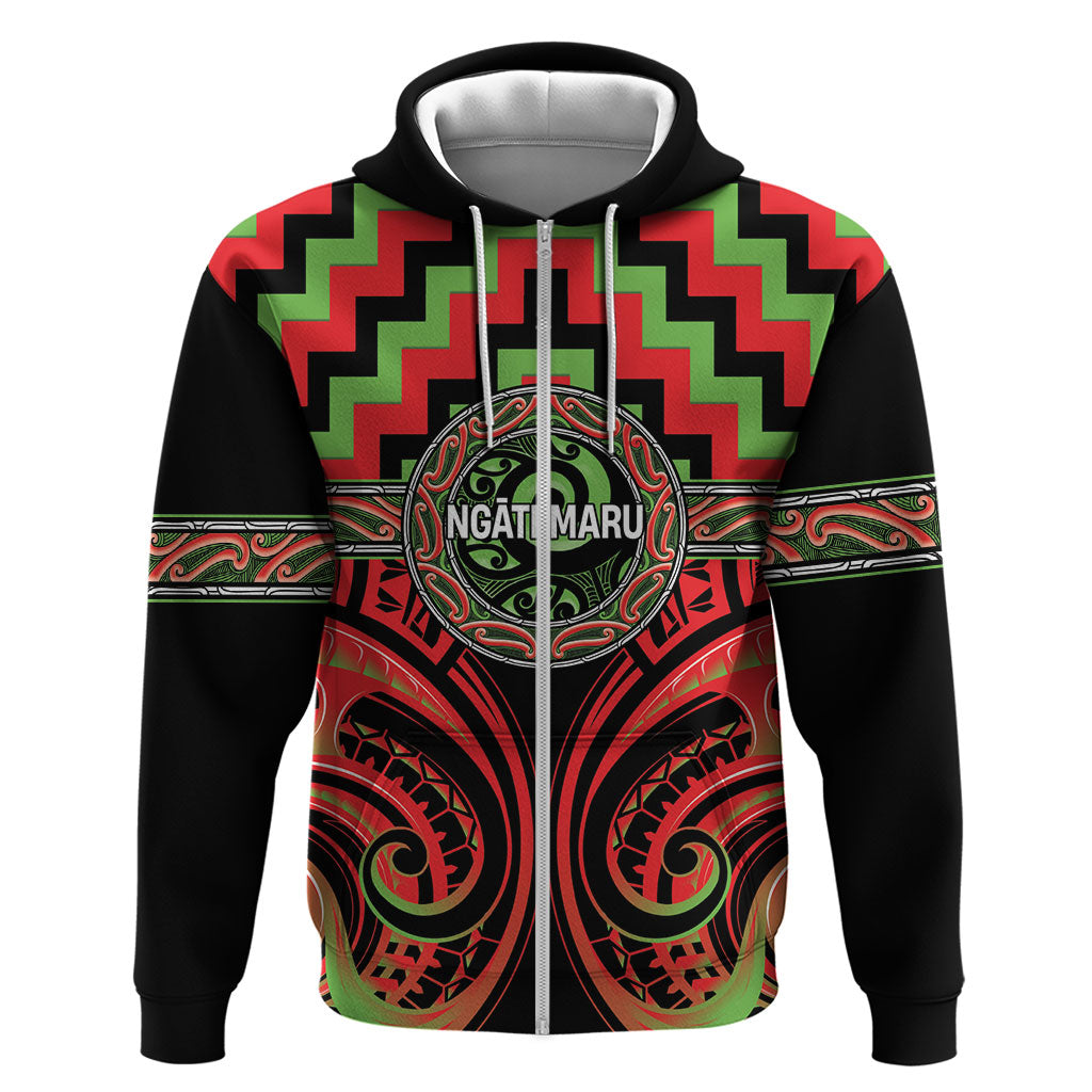 Aotearoa Ngati Maru Personalised Zip Hoodie Maori Iwi Poutama Puhoro Tattoo LT14 Zip Hoodie Red - Polynesian Pride