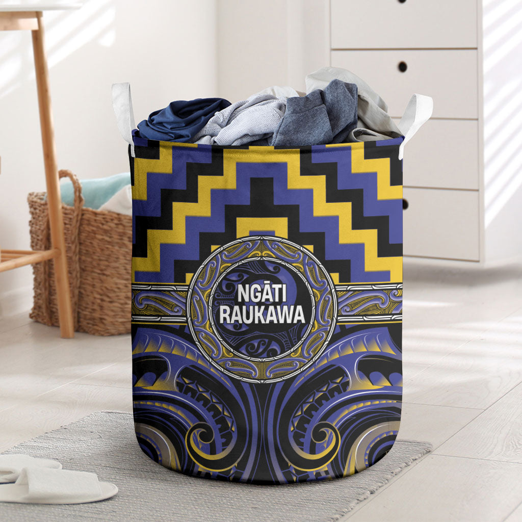 Aotearoa Ngati Raukawa Laundry Basket Maori Iwi Poutama Puhoro Tattoo LT14 Blue - Polynesian Pride