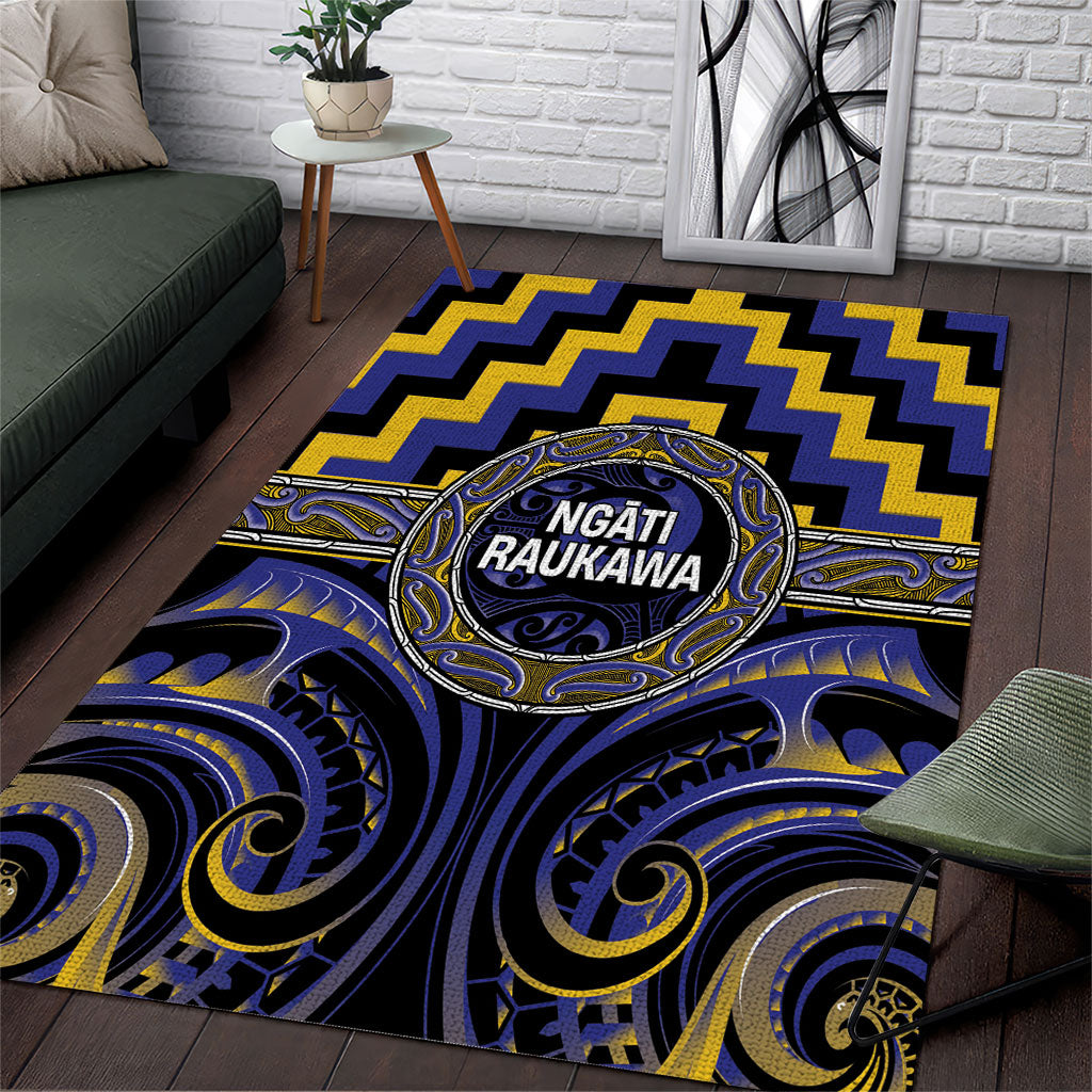 Aotearoa Ngati Raukawa Area Rug Maori Iwi Poutama Puhoro Tattoo LT14 Blue - Polynesian Pride