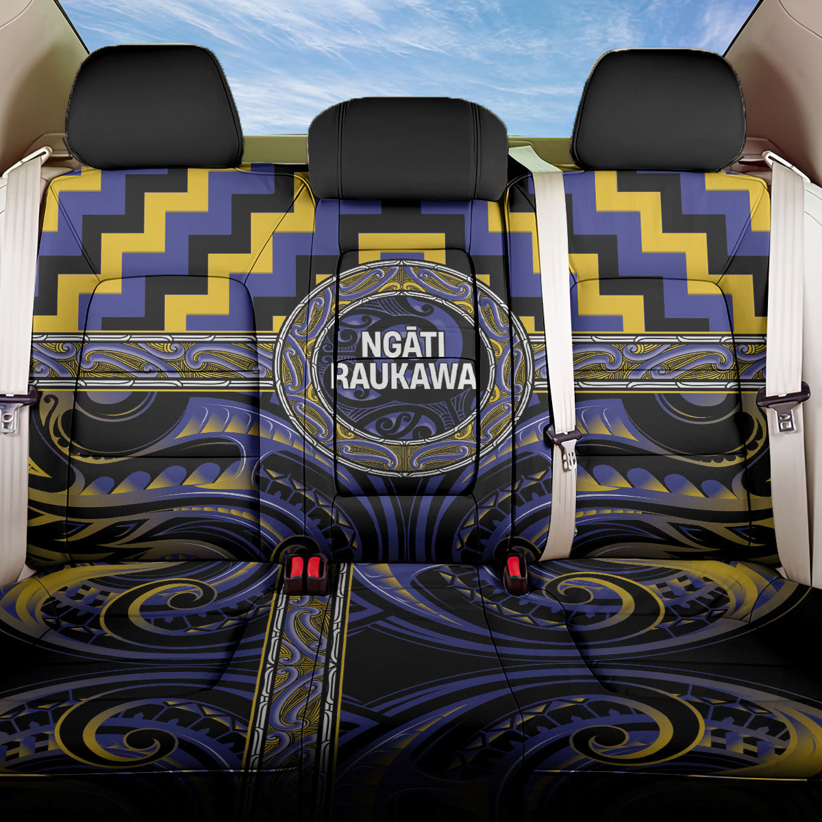 Aotearoa Ngati Raukawa Back Car Seat Cover Maori Iwi Poutama Puhoro Tattoo LT14 One Size Blue - Polynesian Pride