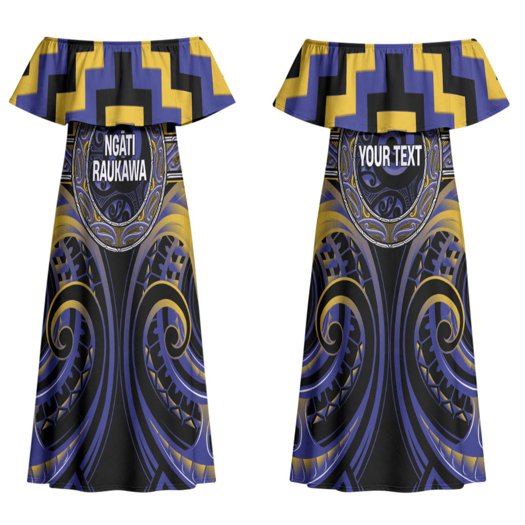 Aotearoa Ngati Raukawa Personalised Couples Matching Off Shoulder Maxi Dress and Long Sleeve Button Shirt Maori Iwi Poutama Puhoro Tattoo LT14 - Polynesian Pride