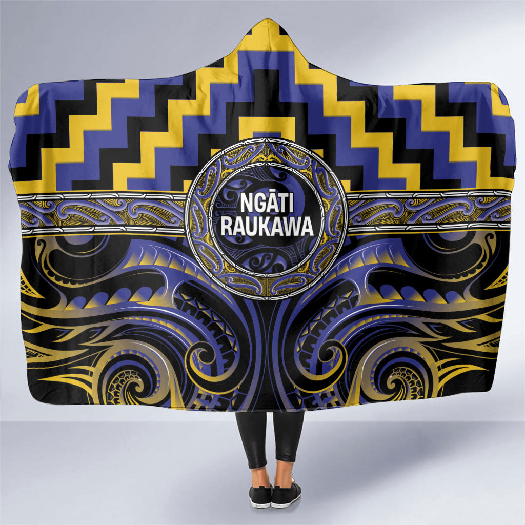 Aotearoa Ngati Raukawa Hooded Blanket Maori Iwi Poutama Puhoro Tattoo LT14 One Size Blue - Polynesian Pride