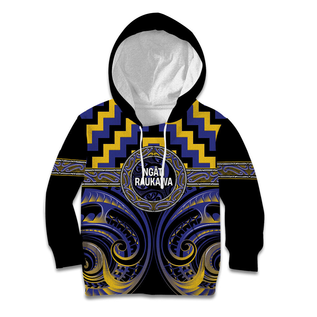 Aotearoa Ngati Raukawa Personalised Kid Hoodie Maori Iwi Poutama Puhoro Tattoo LT14 Hoodie Blue - Polynesian Pride