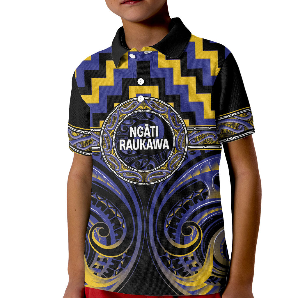 Aotearoa Ngati Raukawa Personalised Kid Polo Shirt Maori Iwi Poutama Puhoro Tattoo LT14 Kid Blue - Polynesian Pride