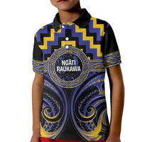 Aotearoa Ngati Raukawa Personalised Kid Polo Shirt Maori Iwi Poutama Puhoro Tattoo LT14 Kid Blue - Polynesian Pride