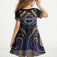 Aotearoa Ngati Raukawa Personalised Kid Short Sleeve Dress Maori Iwi Poutama Puhoro Tattoo LT14 - Polynesian Pride