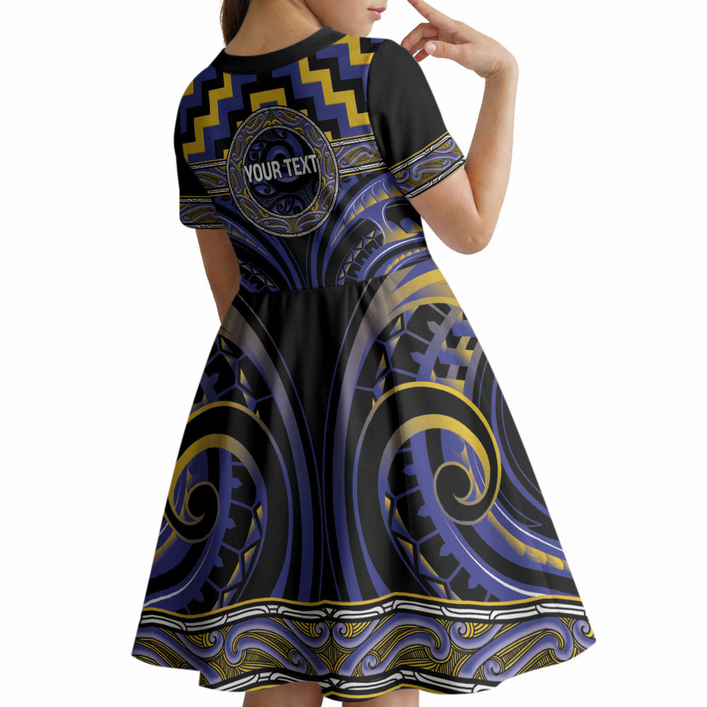 Aotearoa Ngati Raukawa Personalised Kid Short Sleeve Dress Maori Iwi Poutama Puhoro Tattoo LT14 - Polynesian Pride