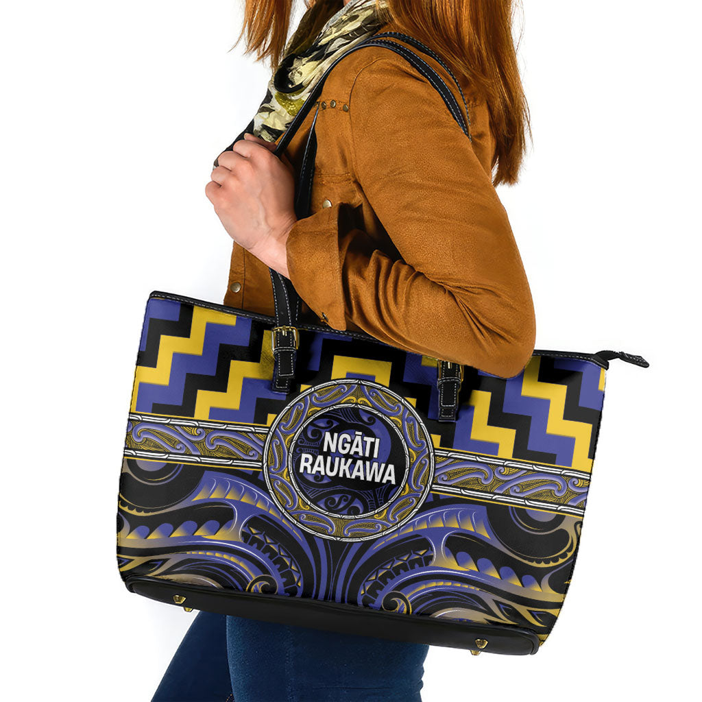 Aotearoa Ngati Raukawa Leather Tote Bag Maori Iwi Poutama Puhoro Tattoo LT14 Blue - Polynesian Pride
