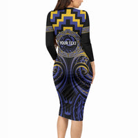 Aotearoa Ngati Raukawa Personalised Long Sleeve Bodycon Dress Maori Iwi Poutama Puhoro Tattoo LT14 - Polynesian Pride