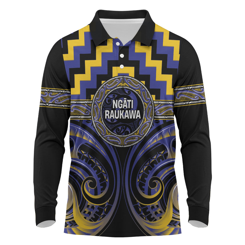 Aotearoa Ngati Raukawa Personalised Long Sleeve Polo Shirt Maori Iwi Poutama Puhoro Tattoo LT14 Blue - Polynesian Pride