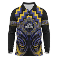 Aotearoa Ngati Raukawa Personalised Long Sleeve Polo Shirt Maori Iwi Poutama Puhoro Tattoo LT14 Blue - Polynesian Pride