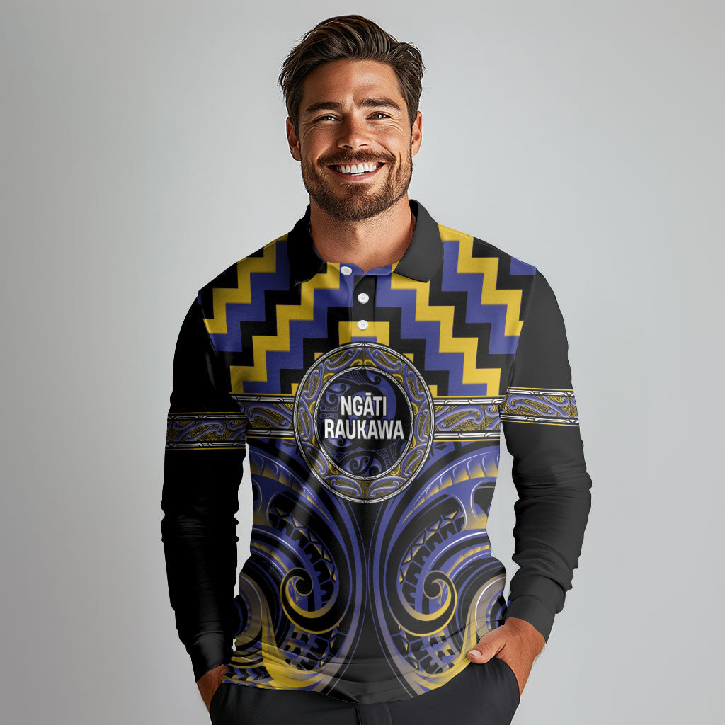 Aotearoa Ngati Raukawa Personalised Long Sleeve Polo Shirt Maori Iwi Poutama Puhoro Tattoo LT14 - Polynesian Pride