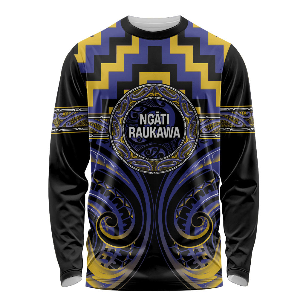 Aotearoa Ngati Raukawa Personalised Long Sleeve Shirt Maori Iwi Poutama Puhoro Tattoo LT14 Unisex Blue - Polynesian Pride