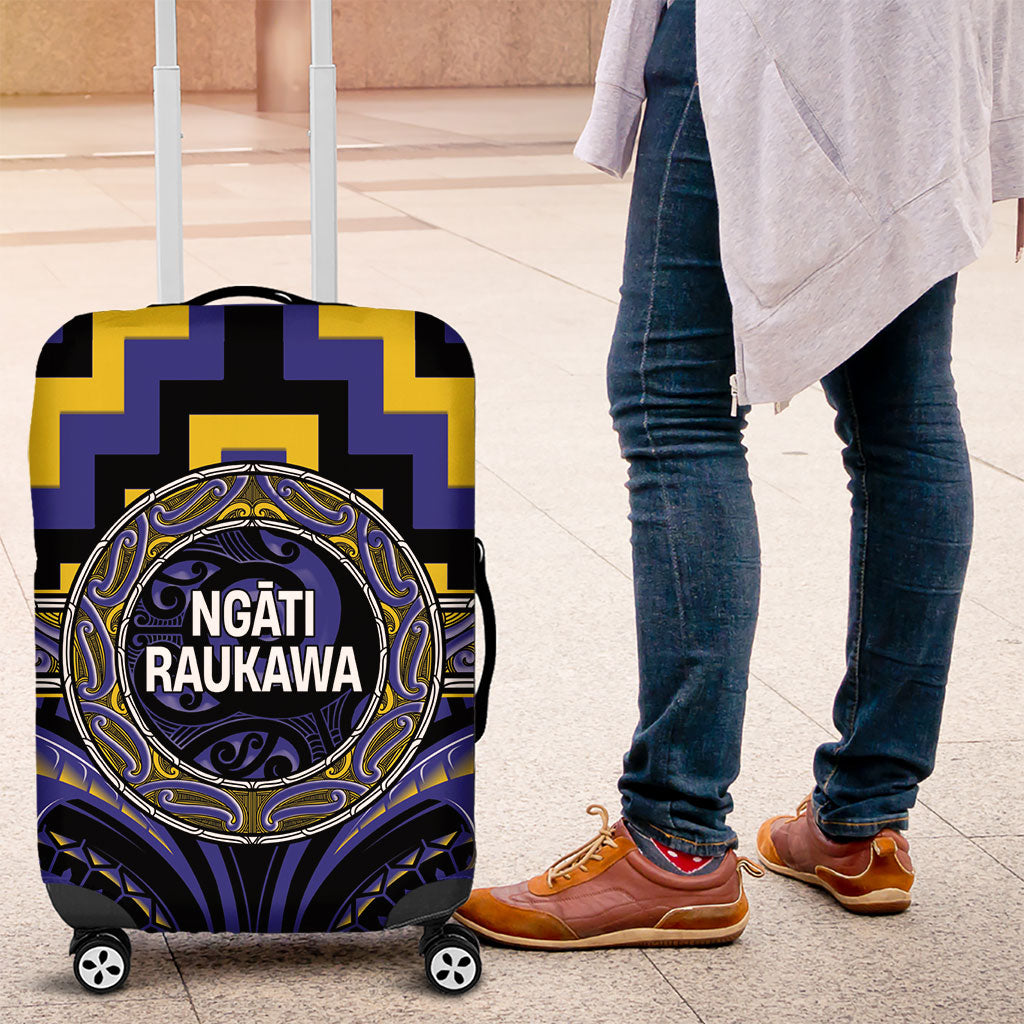 Aotearoa Ngati Raukawa Luggage Cover Maori Iwi Poutama Puhoro Tattoo LT14 Blue - Polynesian Pride