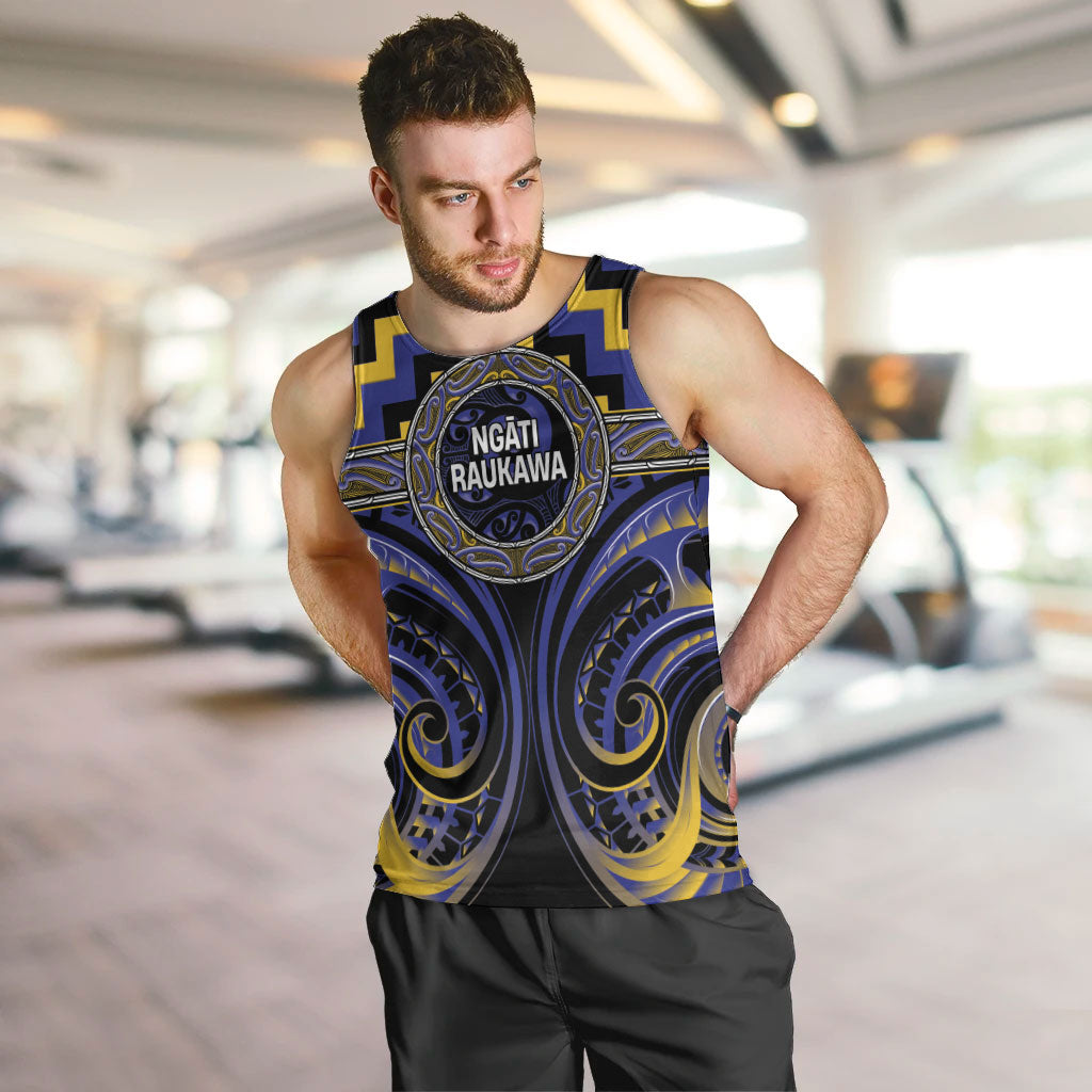 Aotearoa Ngati Raukawa Personalised Men Tank Top Maori Iwi Poutama Puhoro Tattoo LT14 Blue - Polynesian Pride