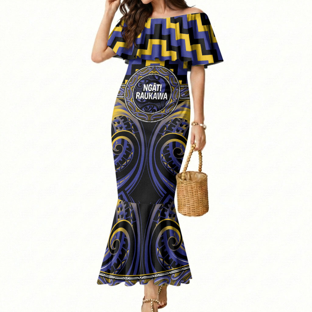 Aotearoa Ngati Raukawa Personalised Mermaid Dress Maori Iwi Poutama Puhoro Tattoo LT14 Women Blue - Polynesian Pride