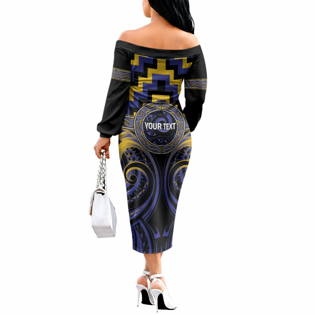 Aotearoa Ngati Raukawa Personalised Off The Shoulder Long Sleeve Dress Maori Iwi Poutama Puhoro Tattoo LT14 - Polynesian Pride
