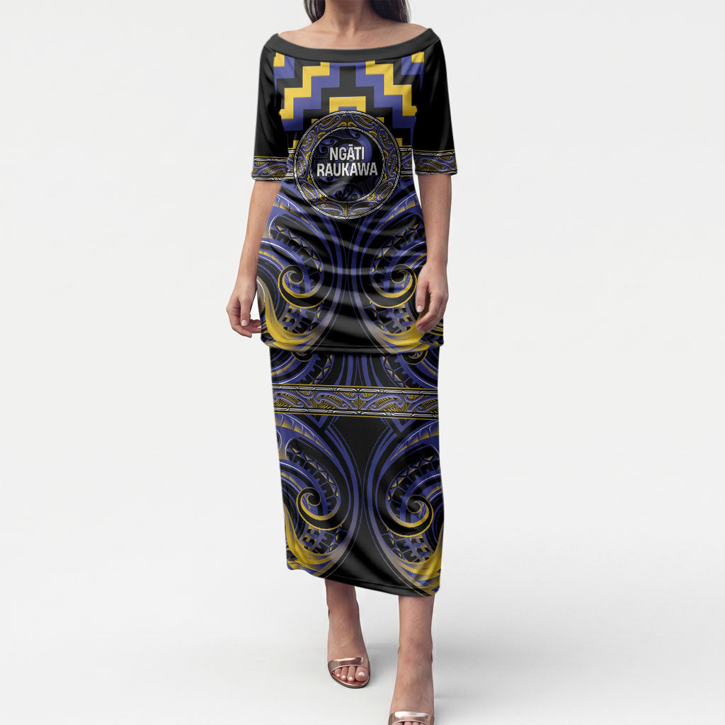 Aotearoa Ngati Raukawa Personalised Puletasi Maori Iwi Poutama Puhoro Tattoo LT14 Long Dress Blue - Polynesian Pride