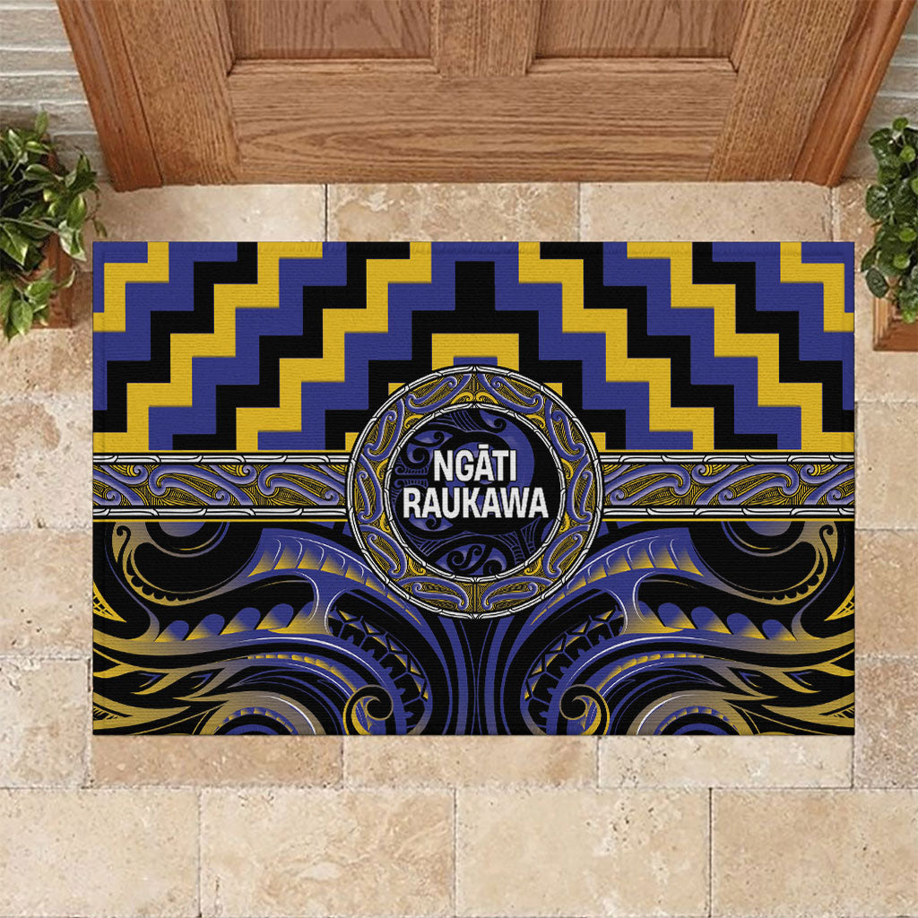 Aotearoa Ngati Raukawa Rubber Doormat Maori Iwi Poutama Puhoro Tattoo LT14 Blue - Polynesian Pride