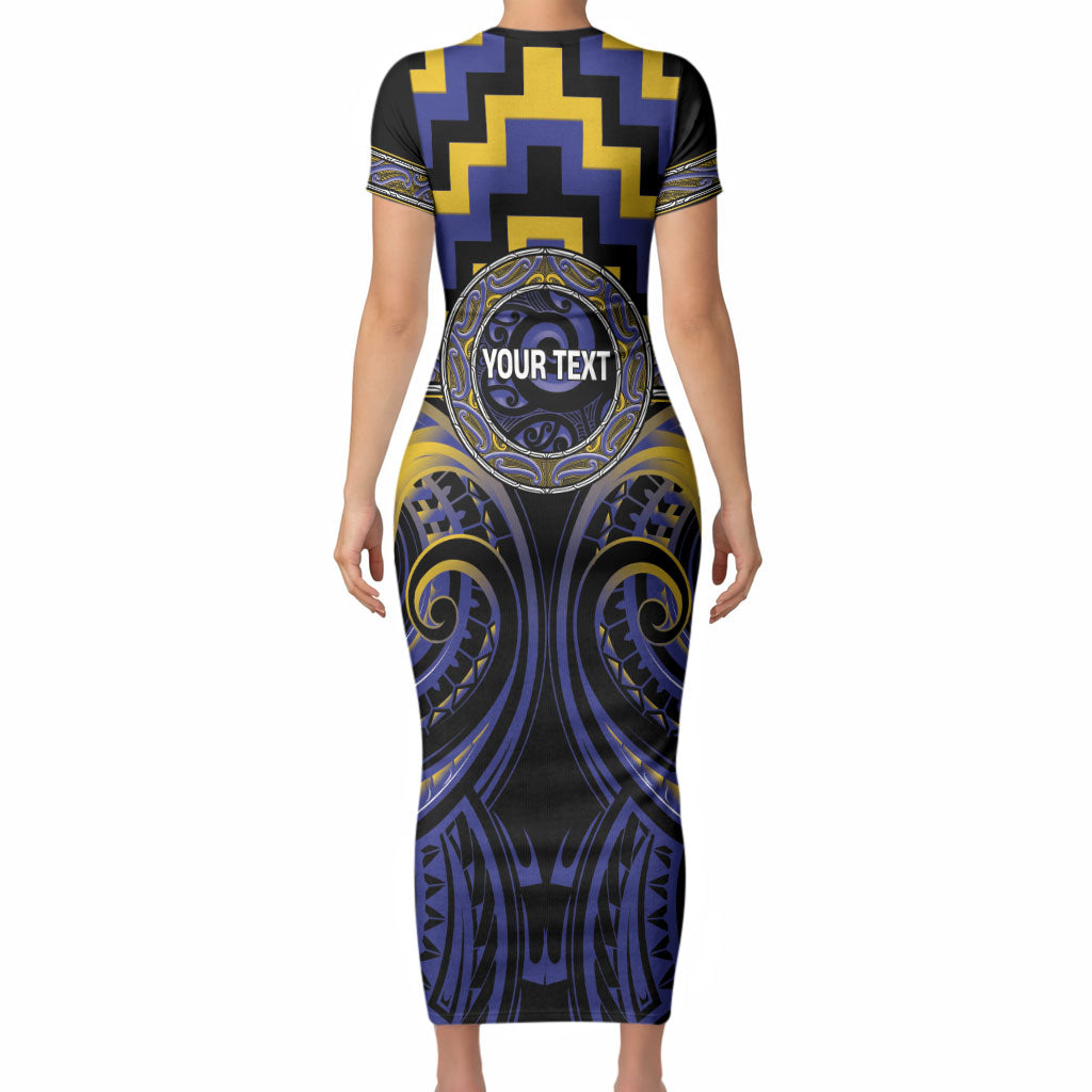 Aotearoa Ngati Raukawa Personalised Short Sleeve Bodycon Dress Maori Iwi Poutama Puhoro Tattoo LT14 - Polynesian Pride