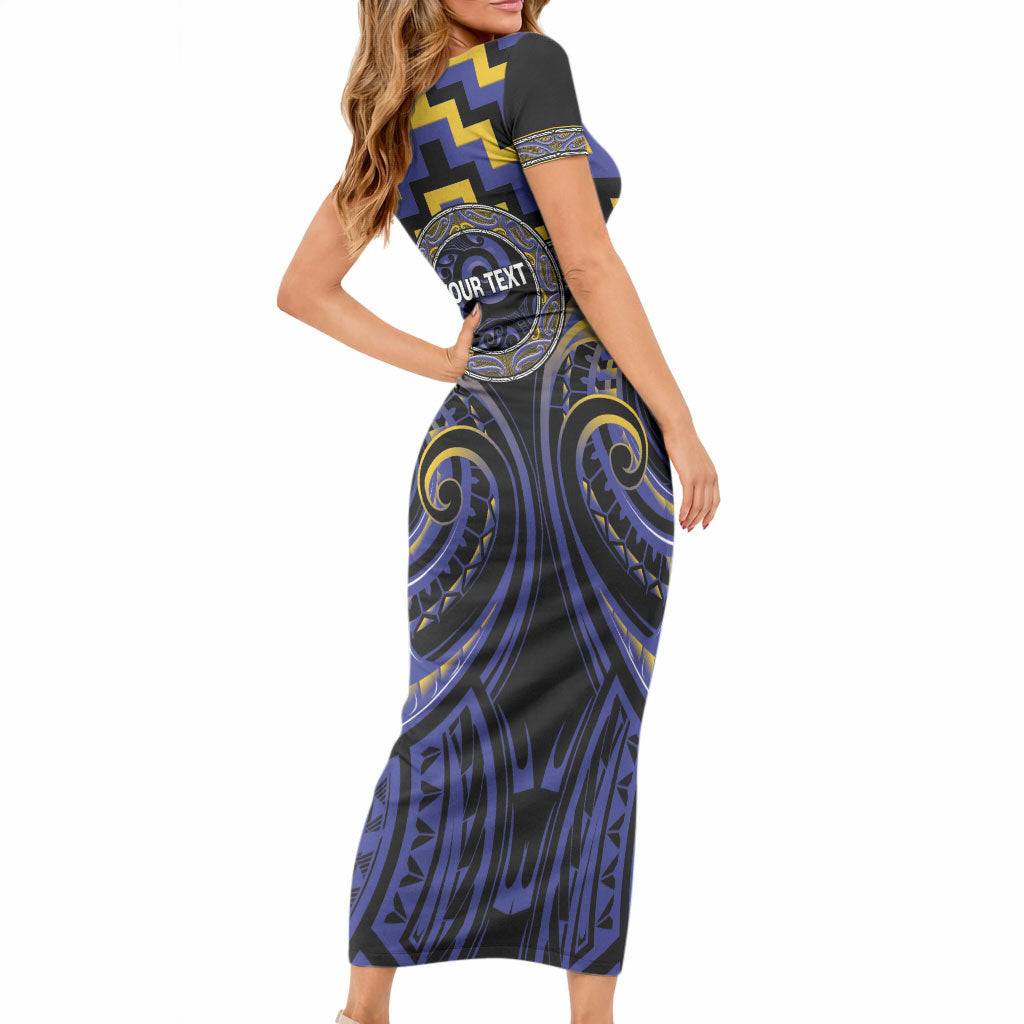 Aotearoa Ngati Raukawa Personalised Short Sleeve Bodycon Dress Maori Iwi Poutama Puhoro Tattoo LT14 - Polynesian Pride