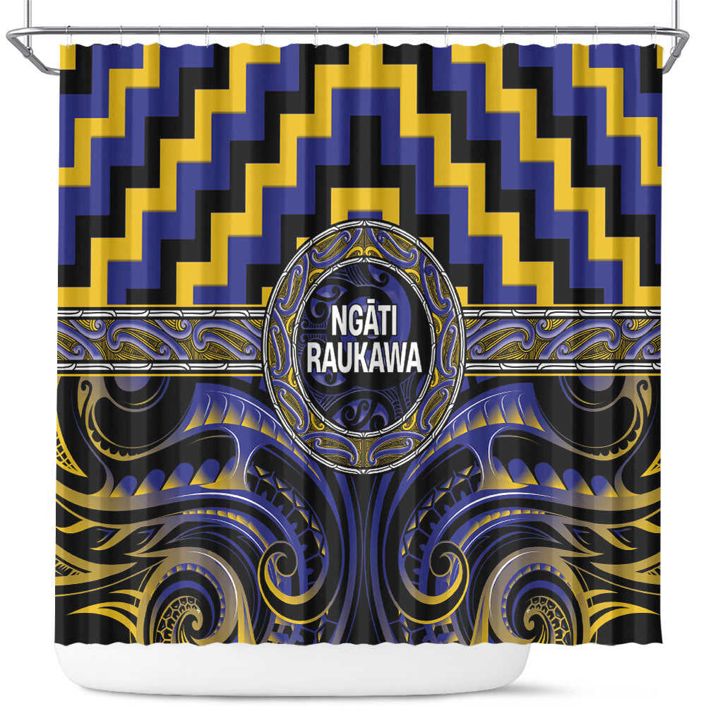 Aotearoa Ngati Raukawa Shower Curtain Maori Iwi Poutama Puhoro Tattoo LT14 Blue - Polynesian Pride