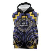 Aotearoa Ngati Raukawa Personalised Sleeveless Hoodie Maori Iwi Poutama Puhoro Tattoo LT14 Blue - Polynesian Pride